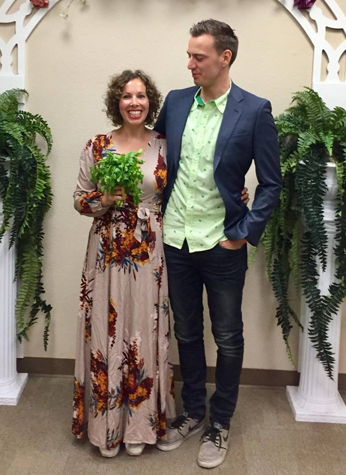 Simon Jankowski and his partner decided to get married on their last day in San Diego -- pictured here with a bouquet of coriander